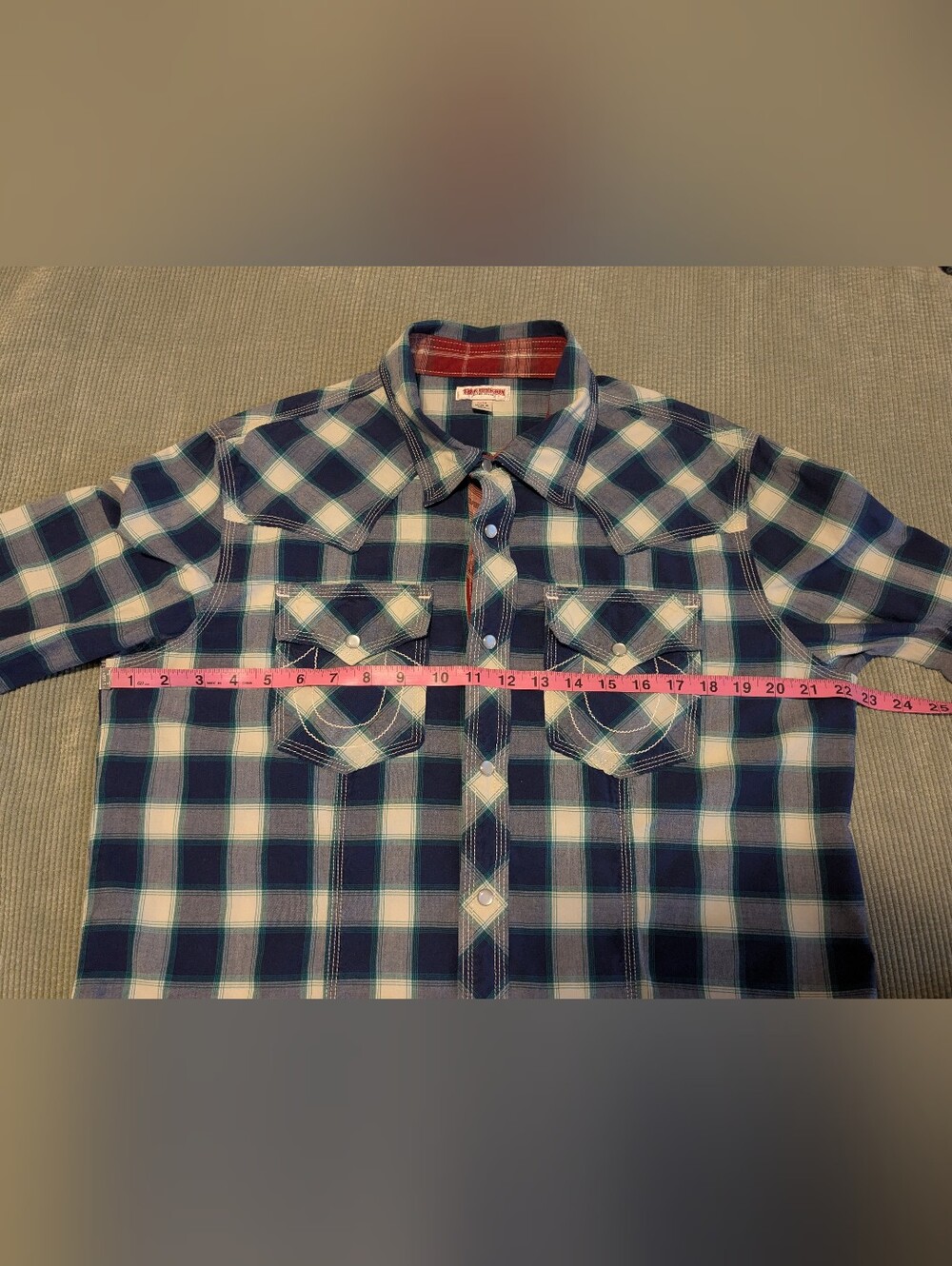 True Religion Blue and White Plaid Western Button-Down Shirt - Picture 5 of 6